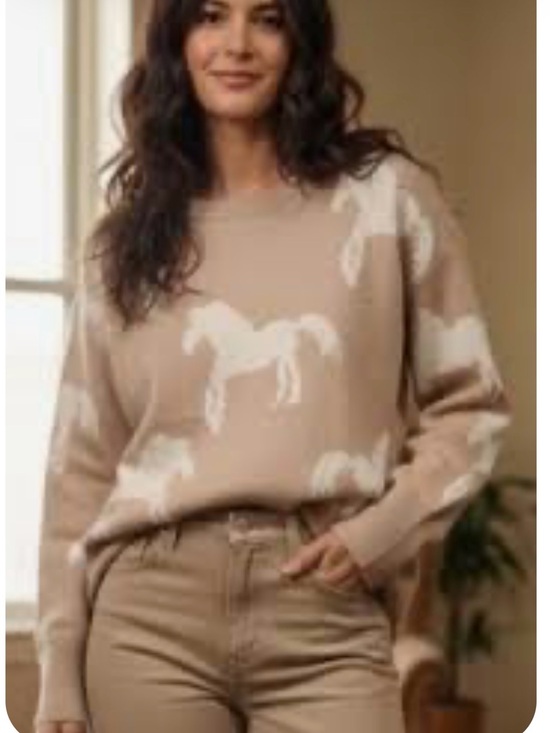 Jason Wu Sweaters - Jason Wu Beige Crewneck Sweater with White Horse Motif 0213